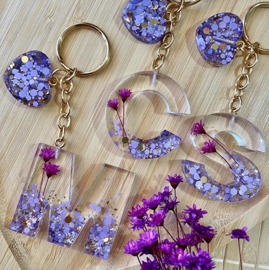 Porte-clés Lilas & Fleurs Séchées